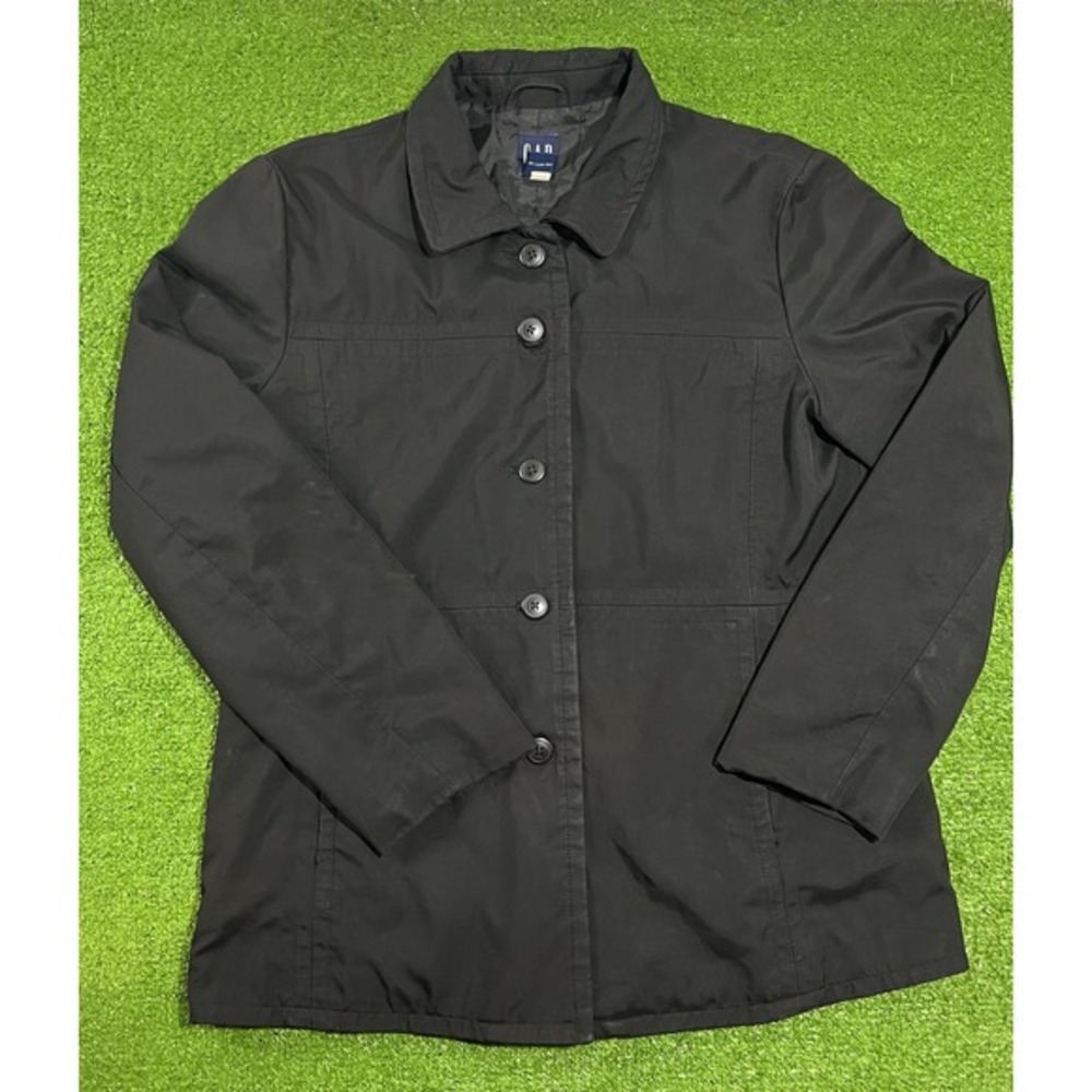 Vintage Gap Coat Women LG Lightweight Black Button Up Business Casual Dress Y2K